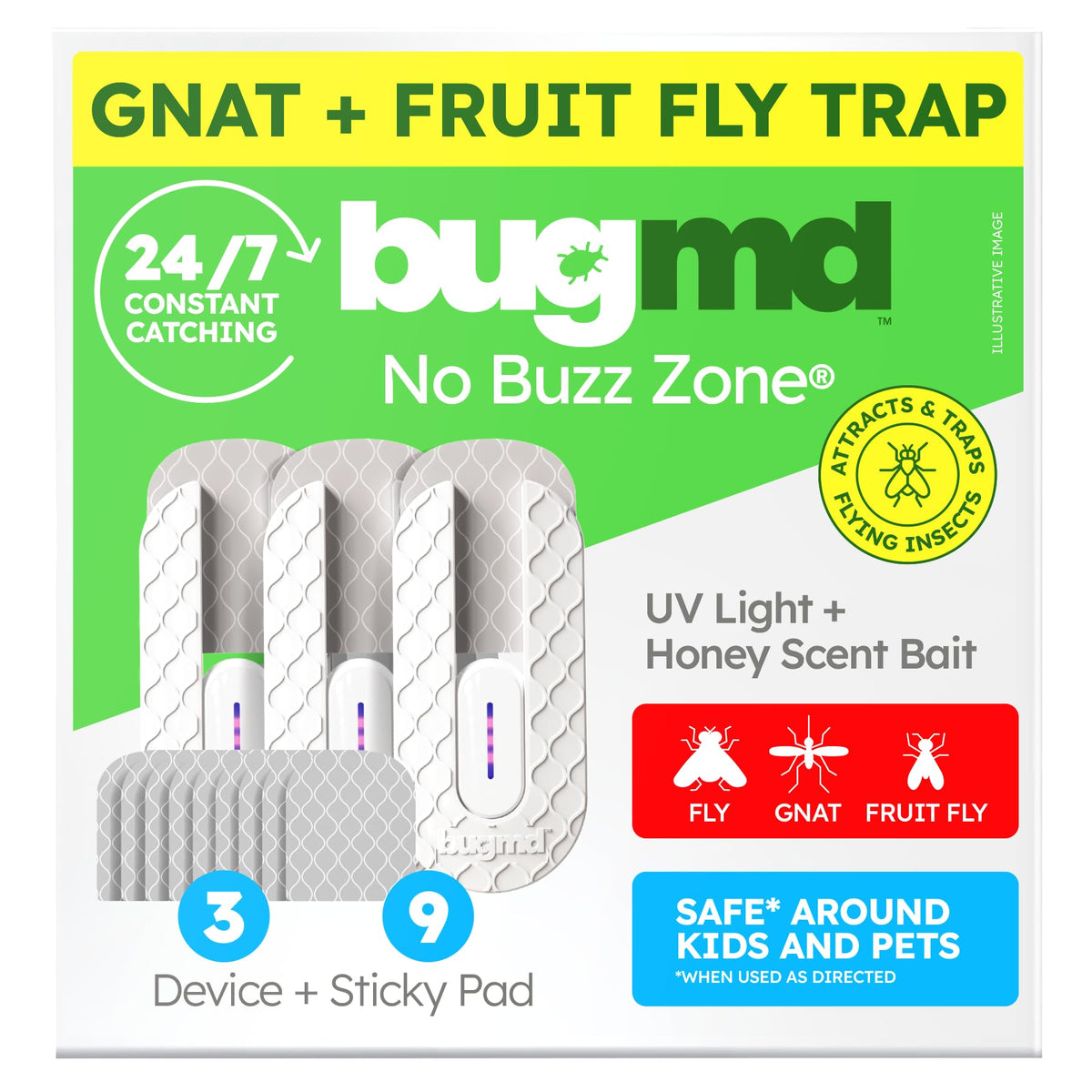 BugMD No Buzz Zone Indoor Fruit Fly Trap pack of 3 with sticky pads