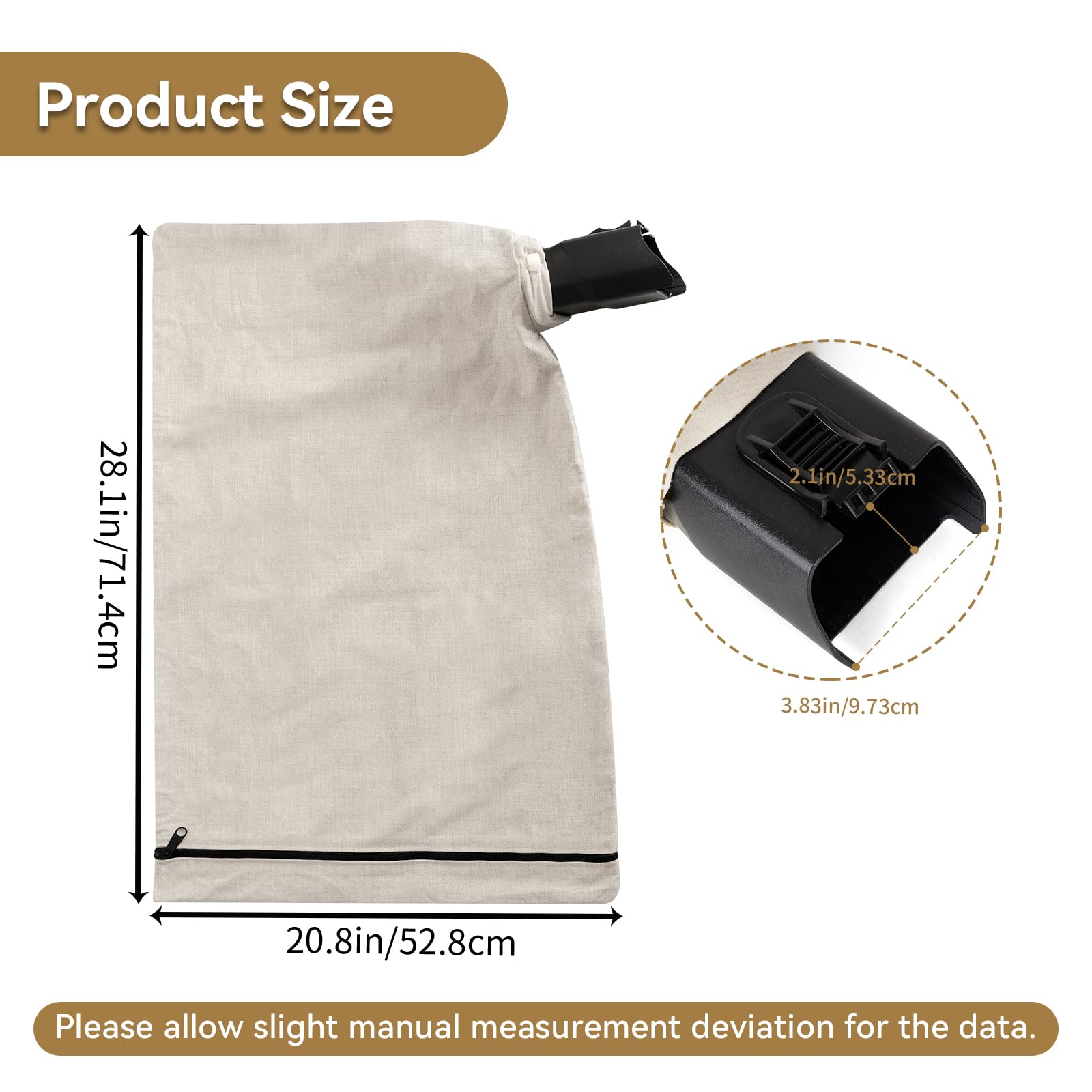 Bularie Leaf Blower Bag with metal zipper close-up