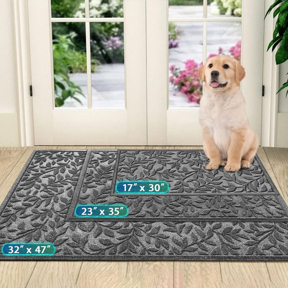 Bulijojo Doormat Leaves Grey in entryway setting