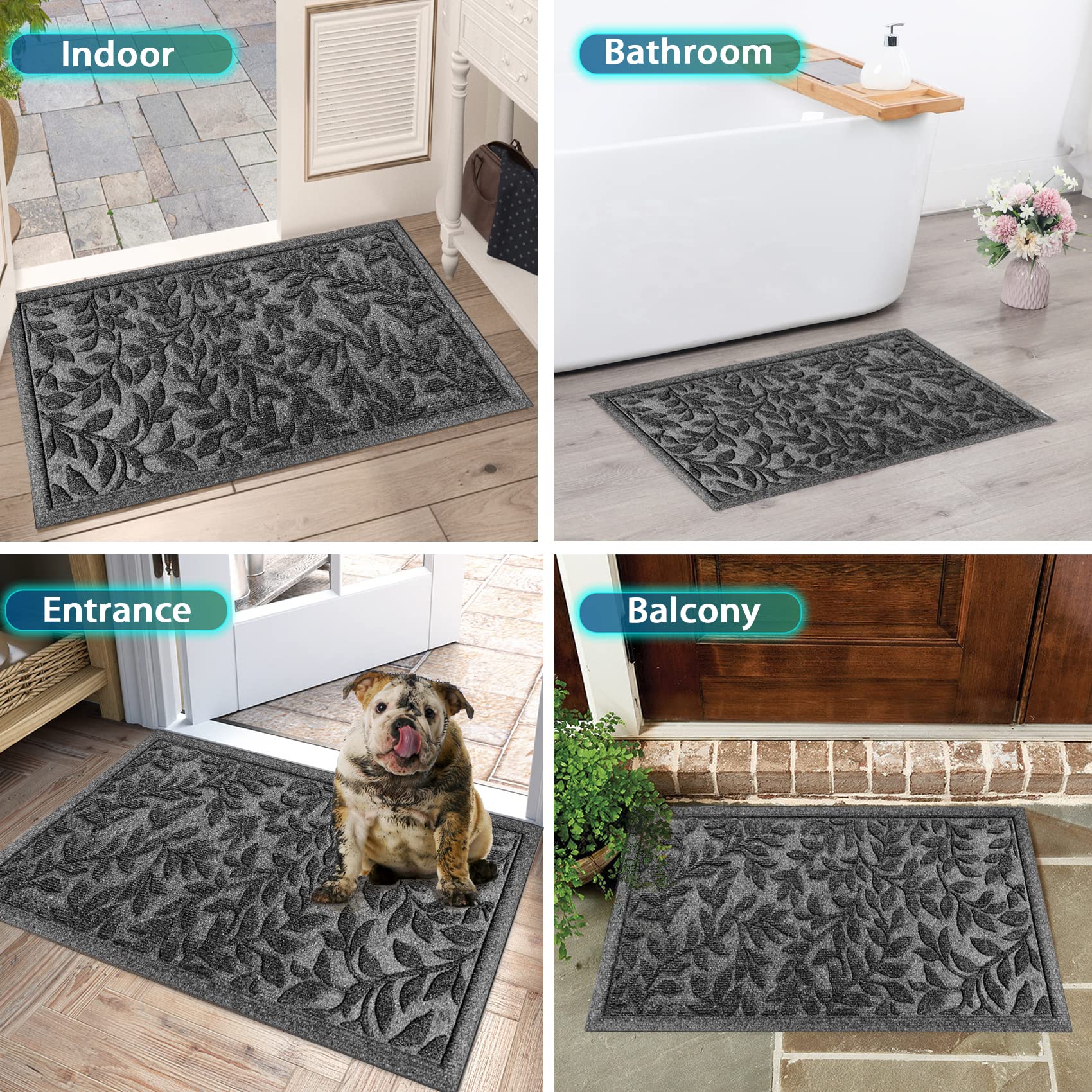 Bulijojo Doormat Leaves Grey on a porch