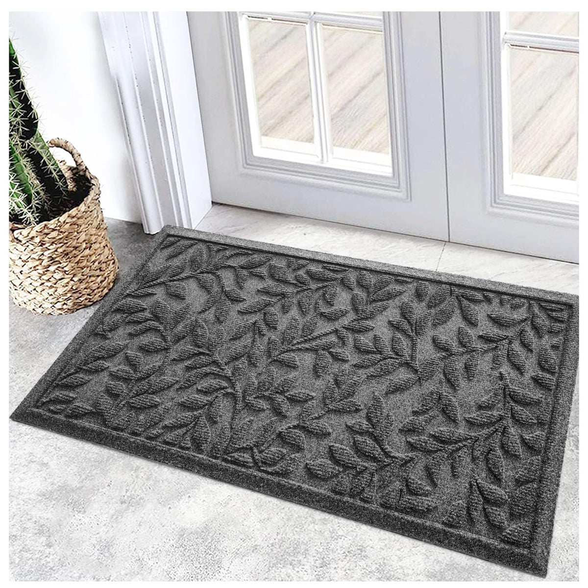 Bulijojo Sturdy Doormat Leaves Grey front view