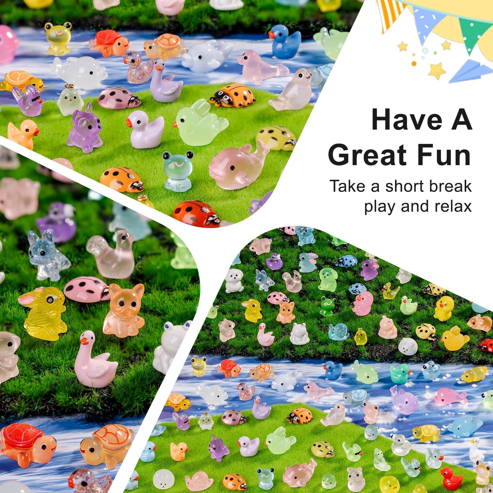 Bulk pack of 200 mini resin animals on table