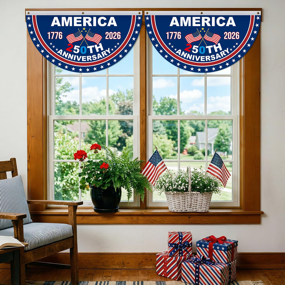 Bunting displayed at a patriotic event with festive decorations