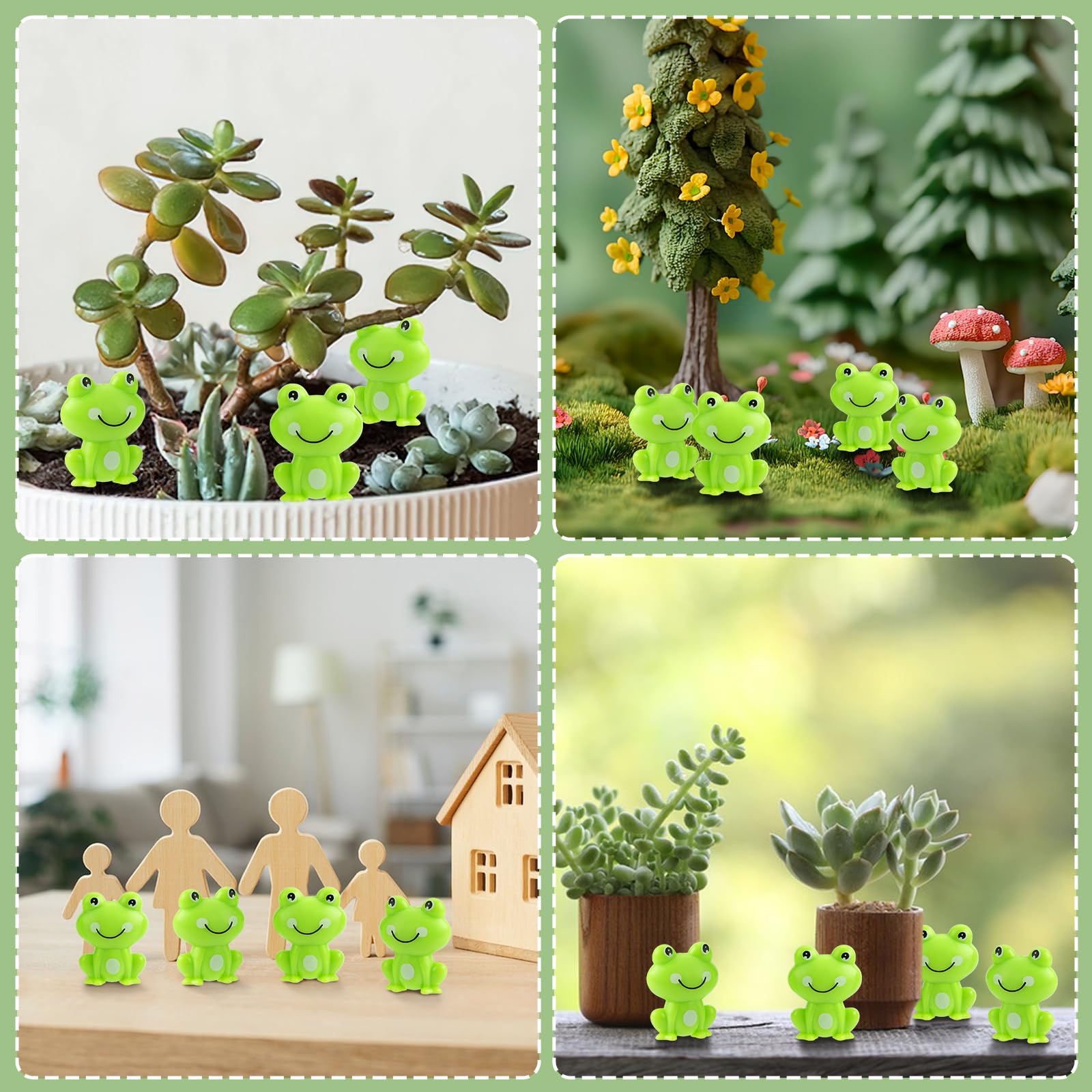BuQiuRen mini green frogs in a cake decoration setting