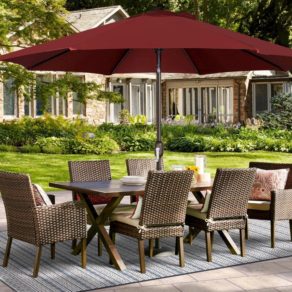 Burgundy Blissun canopy displayed in garden setting