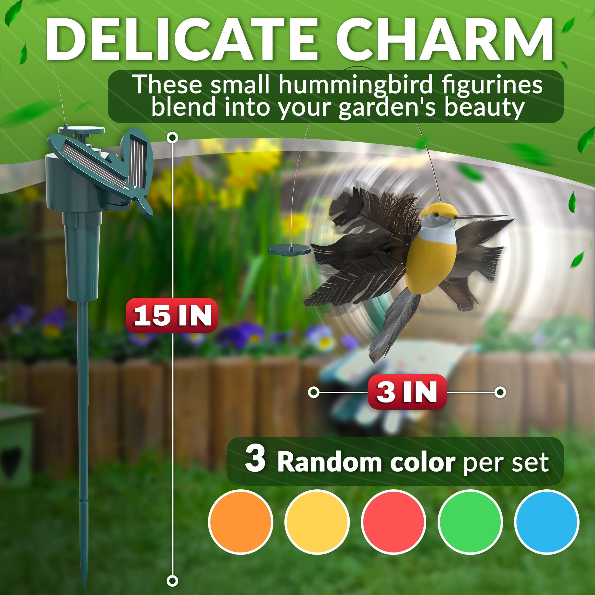BURIUS Solar Hummingbird Garden Stake in garden setting