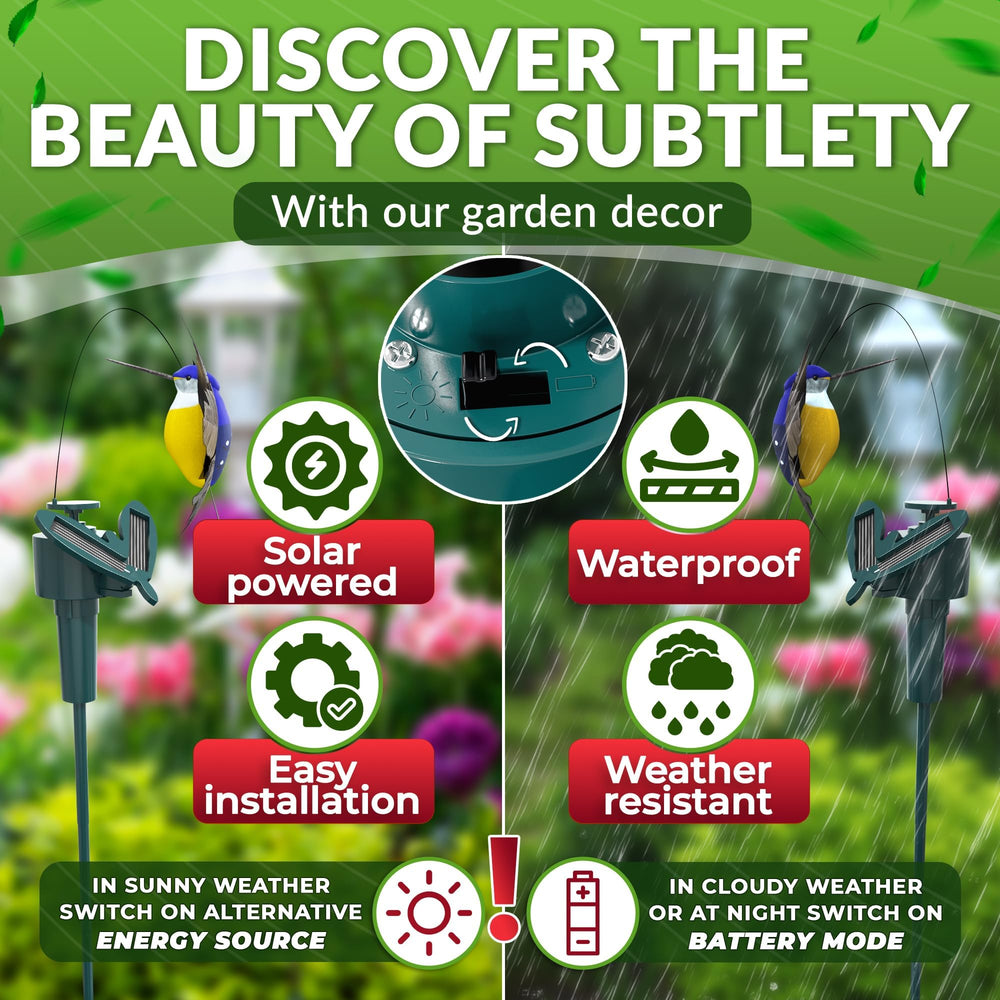 BURIUS Solar Hummingbird Garden Stake with flowers