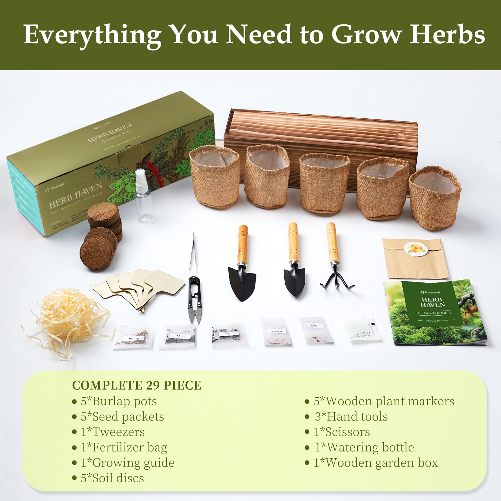 Burlap bags included in ROOTCRAFT herb garden kit