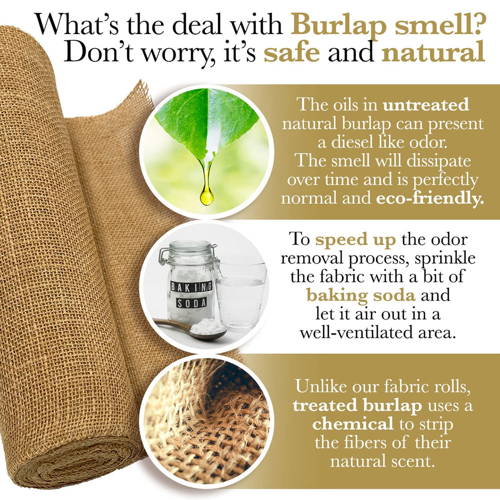 Burloptuous burlap roll displayed with gardening tools
