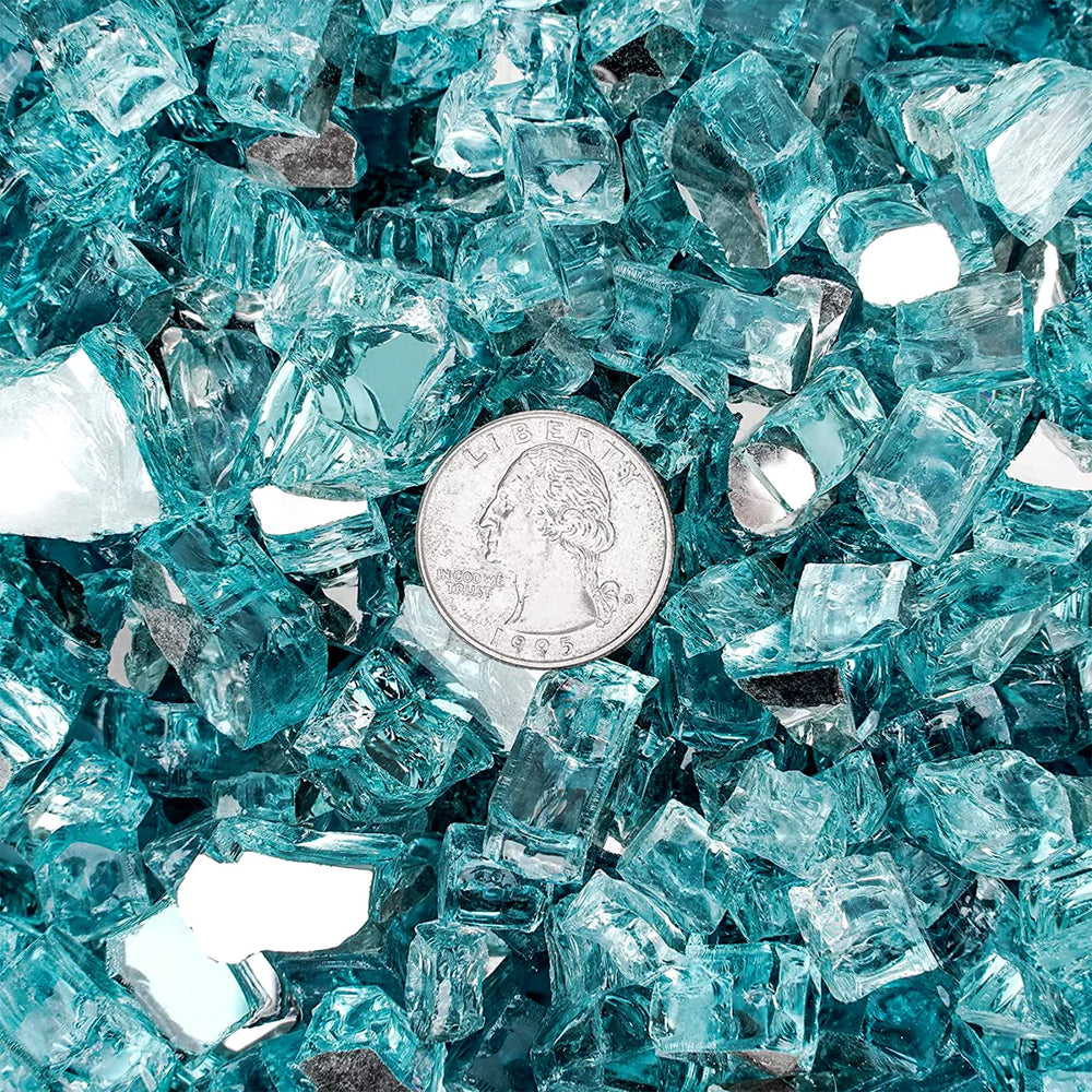 Burning fire pit with onlyfire Aqua Blue fire glass