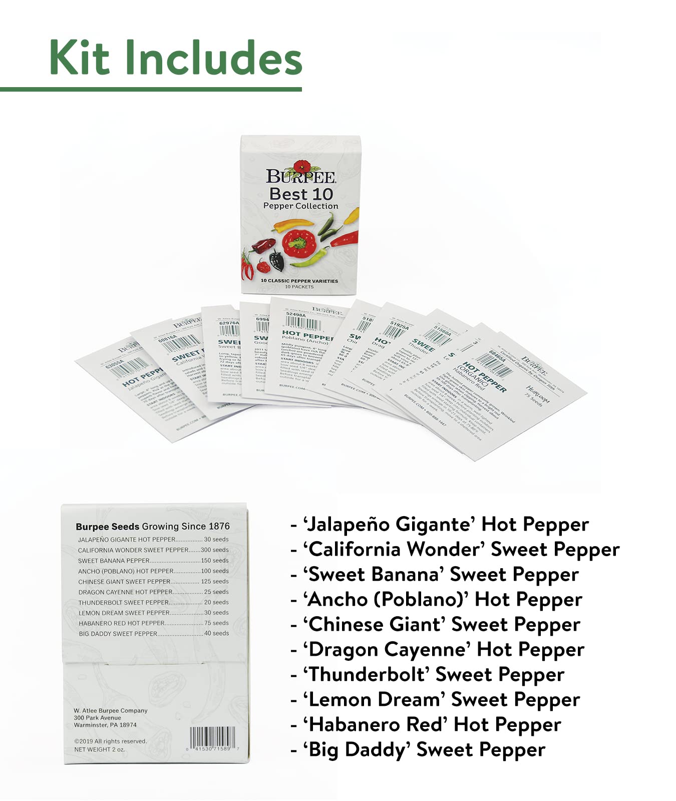 Burpee bell pepper seed packet with planting instructions