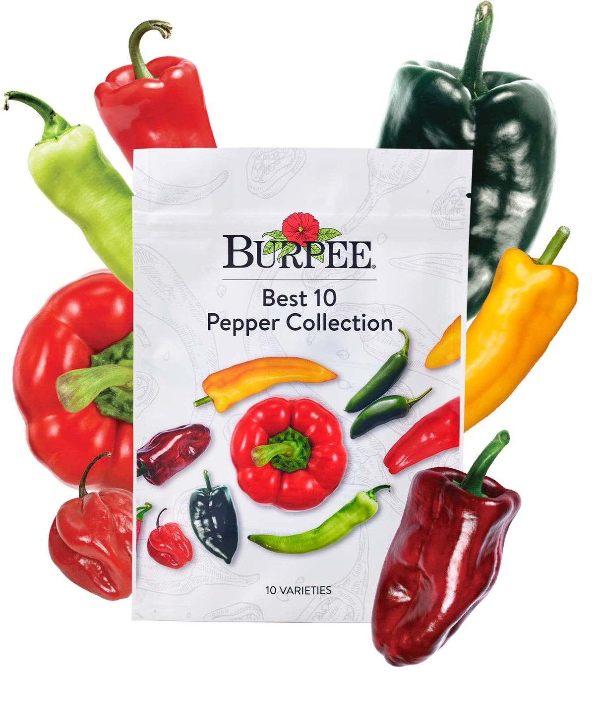 Burpee Best 10 Pepper Collection seed packets front view