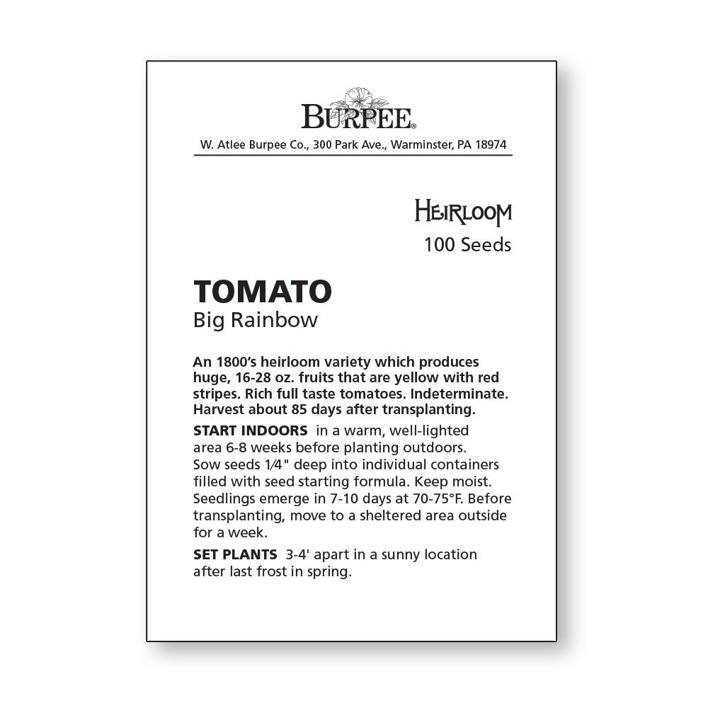 Burpee Big Rainbow Heirloom Tomato seeds instruction guide