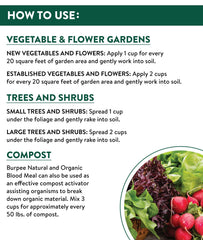 Burpee Blood Meal Fertilizer usage instructions on packaging