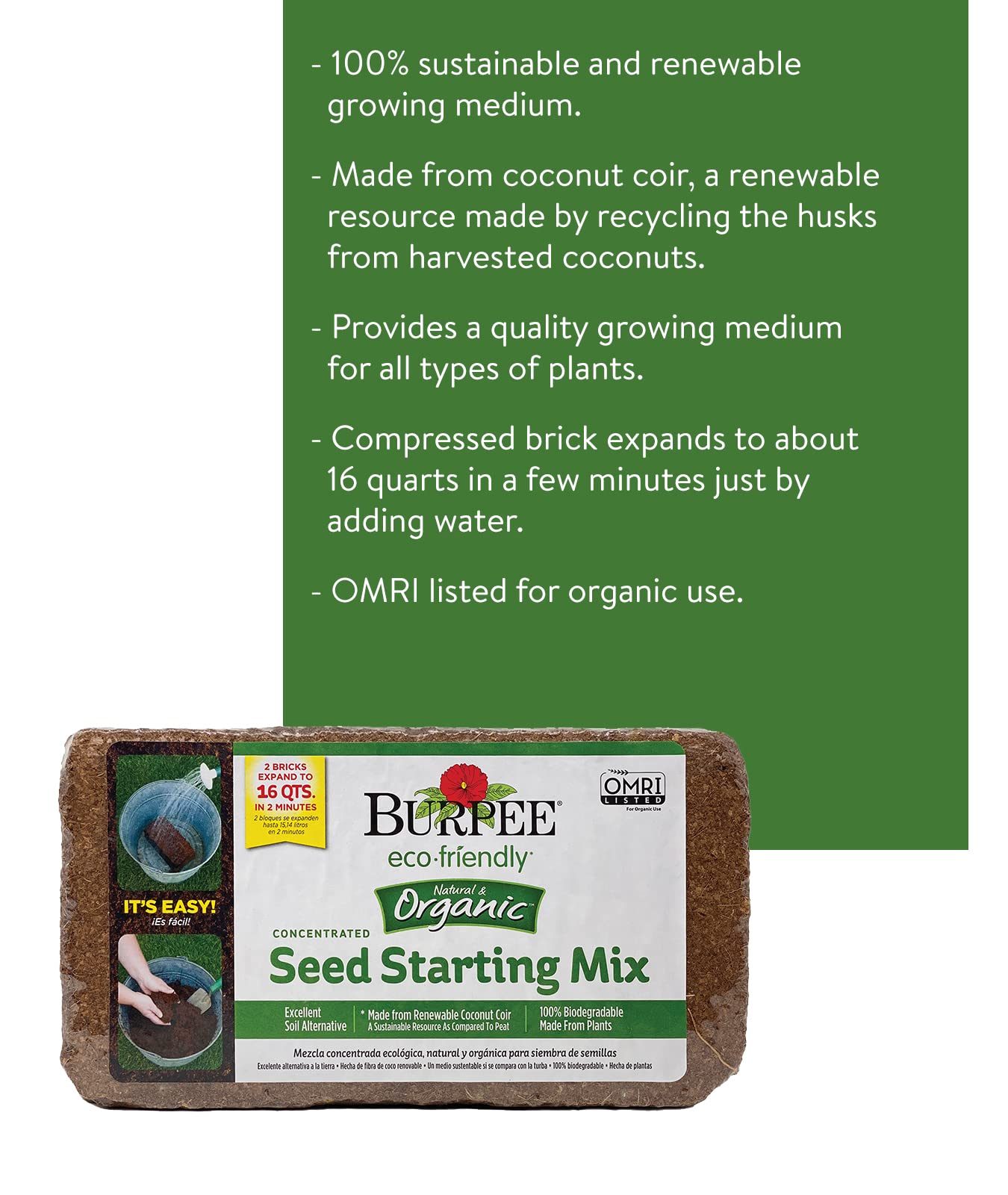 Burpee Organic Coconut Coir Seed Starting Mix expanded to 8 quarts