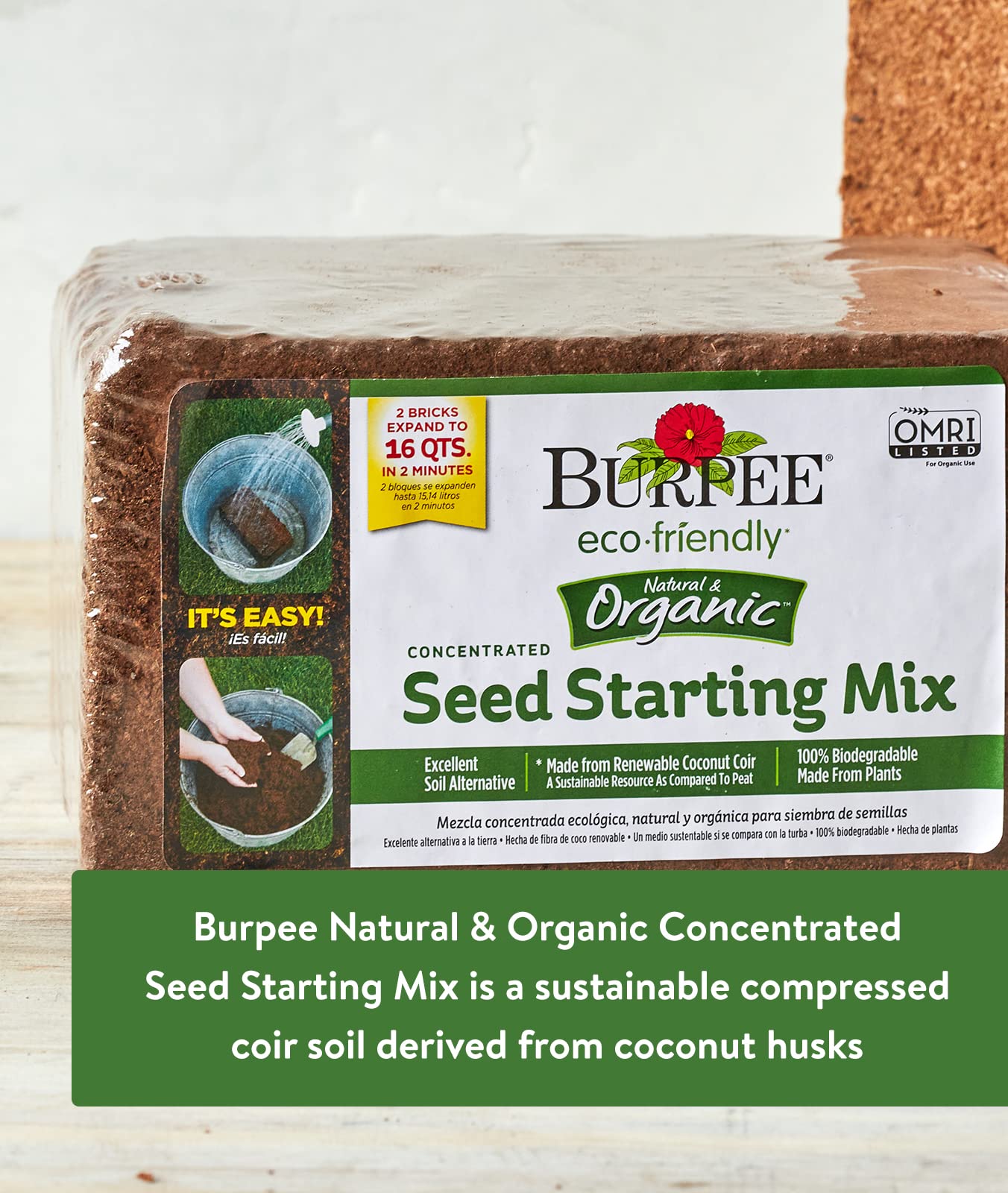 Burpee Organic Coconut Coir Seed Starting Mix packaging side view