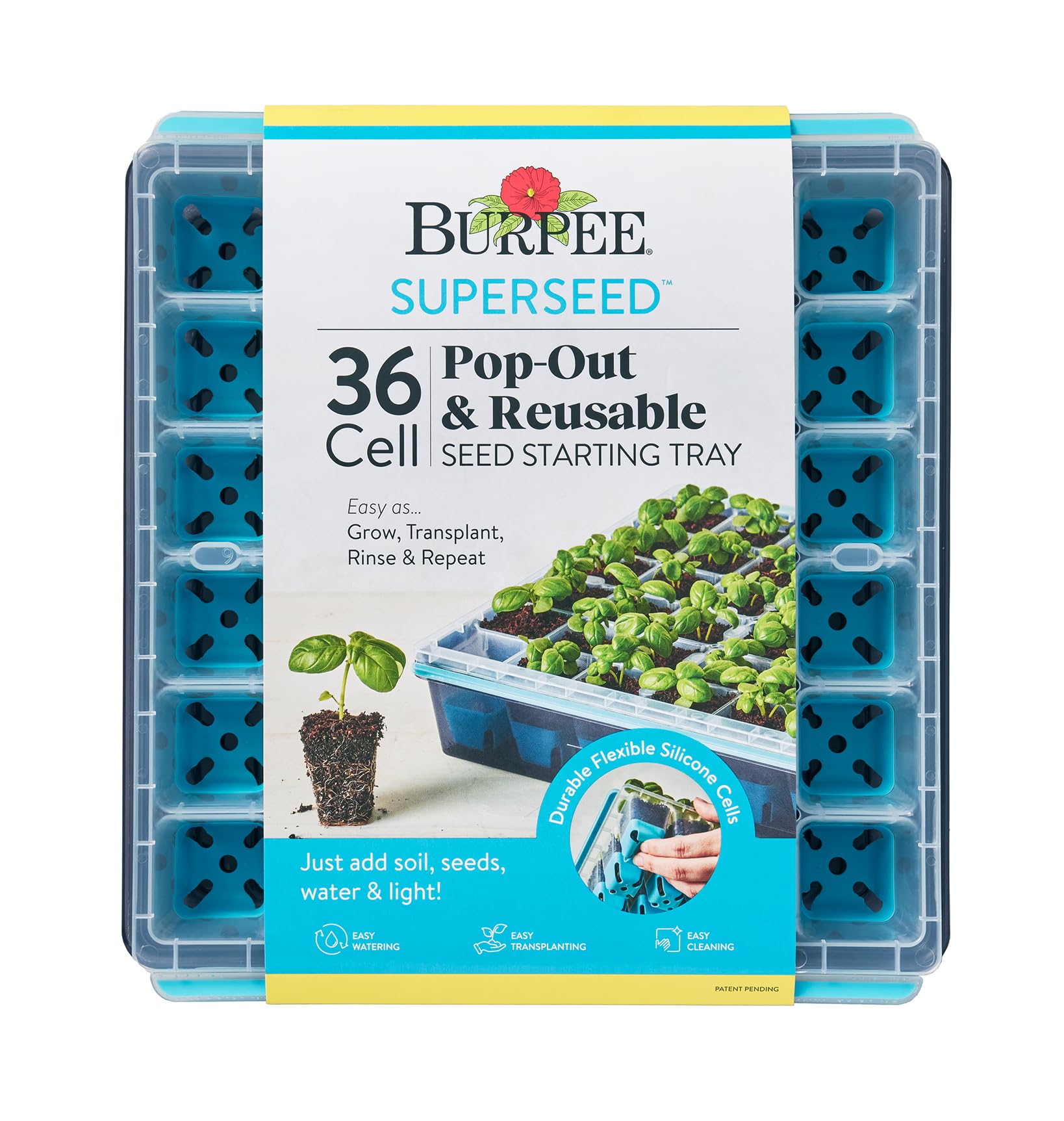 Burpee SuperSeed 36-Cell Seed Starting Tray front view, blue