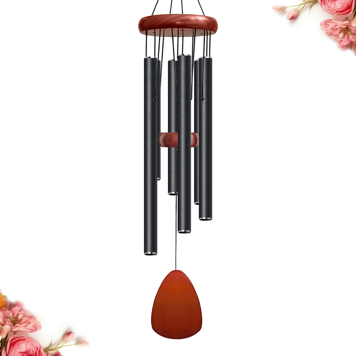Bursvik 28-inch black aluminum wind chimes front view