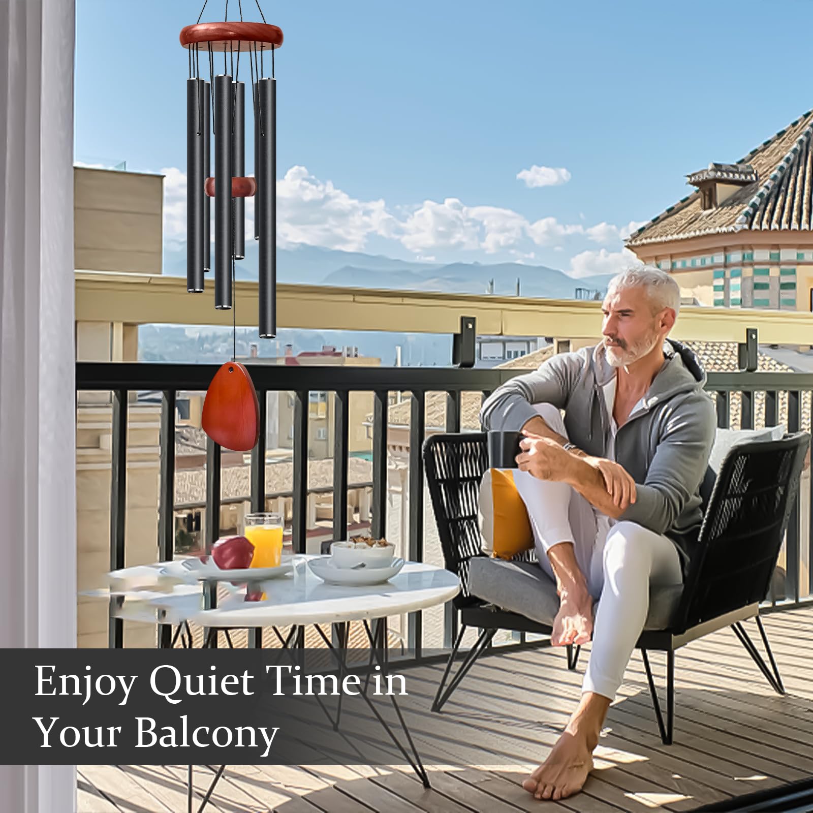 Bursvik 28-inch wind chimes on a balcony