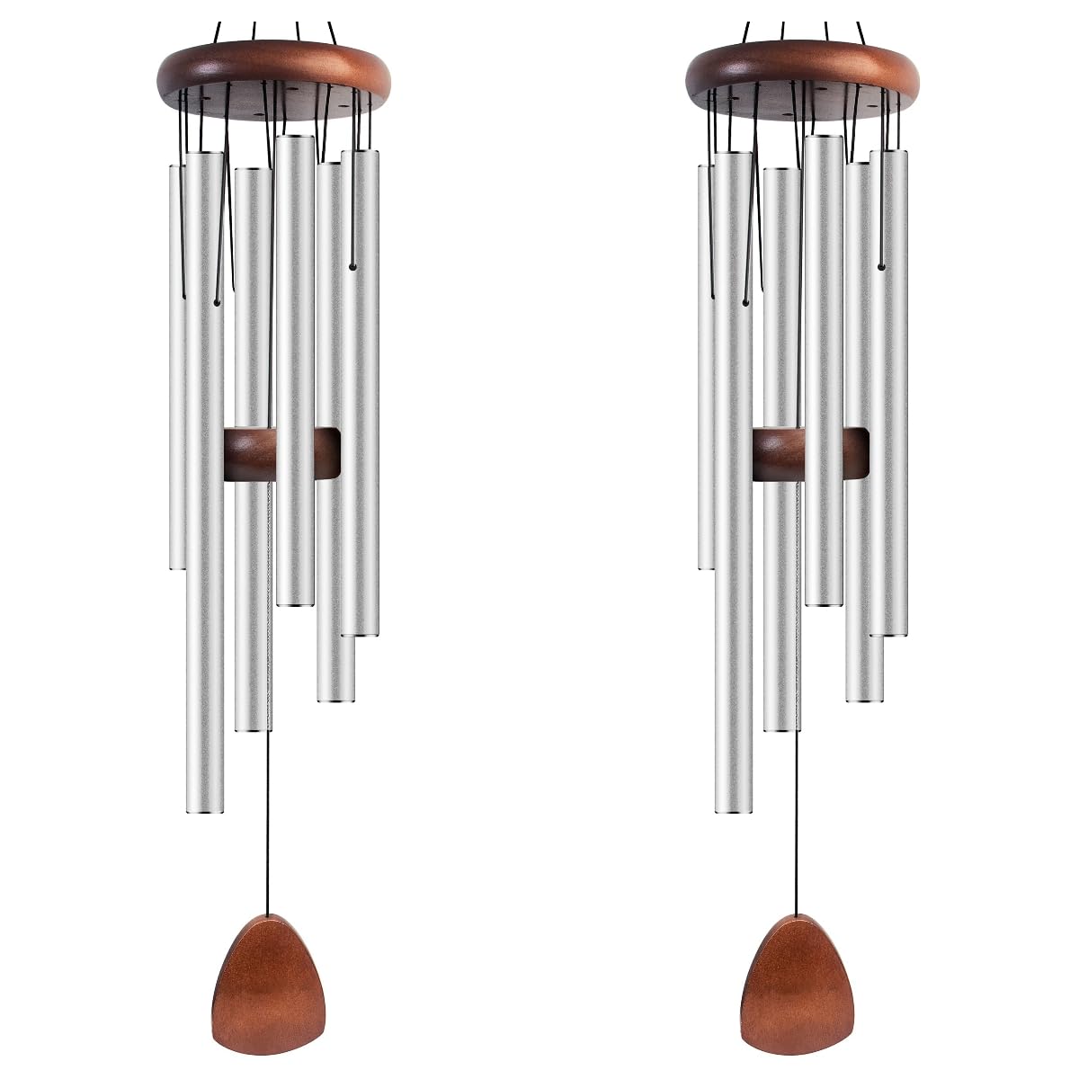 Bursvik 37-inch aluminum wind chimes in silver, front view
