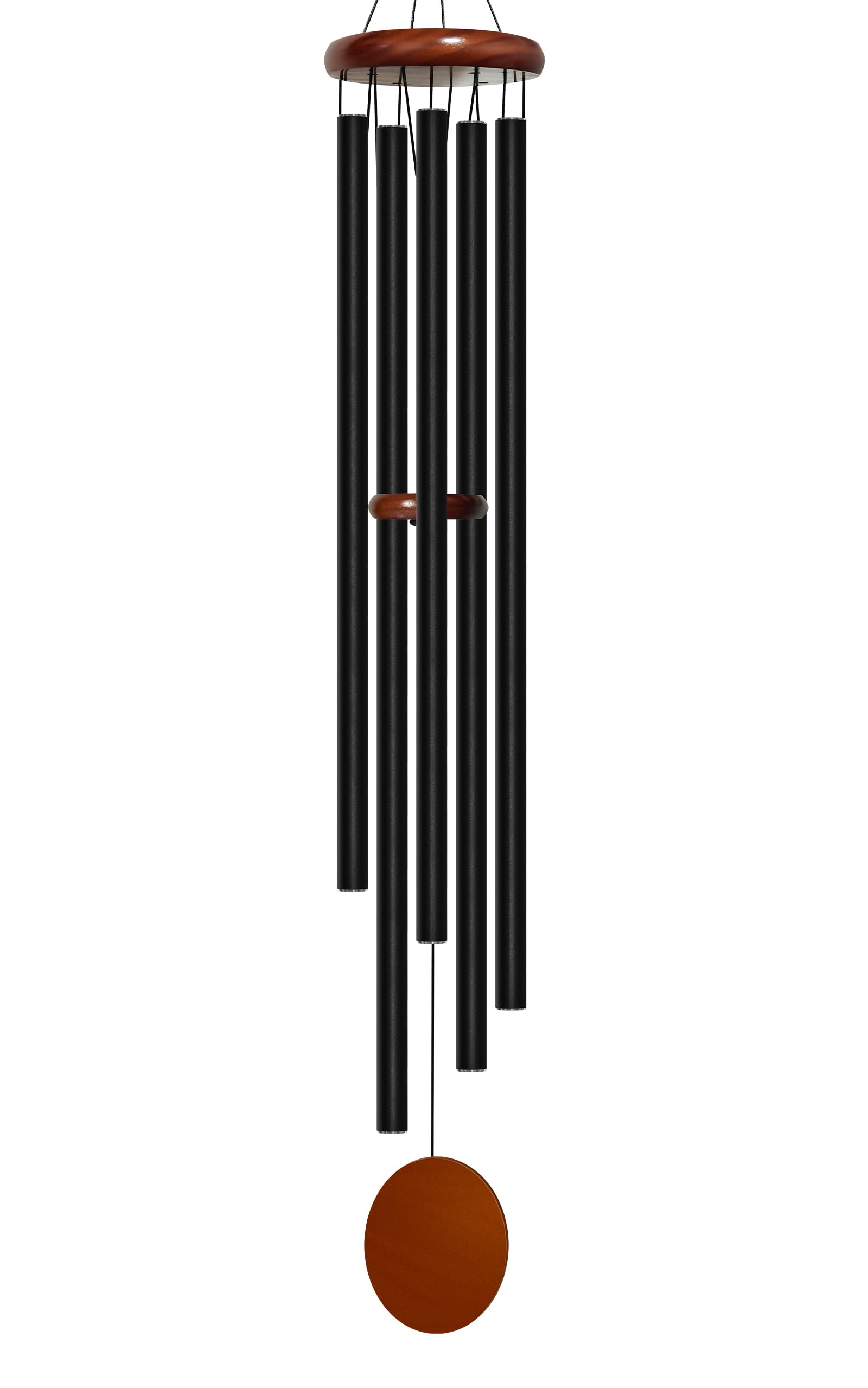 Bursvik 60-inch black aluminum wind chimes front view with five tubes