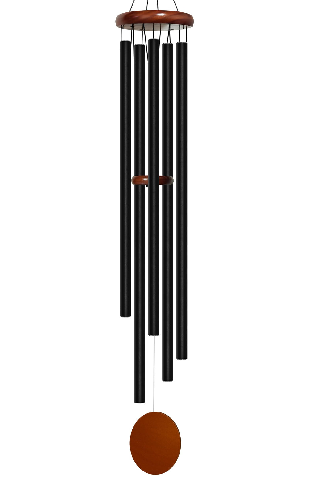 Bursvik 60-inch black aluminum wind chimes front view with five tubes