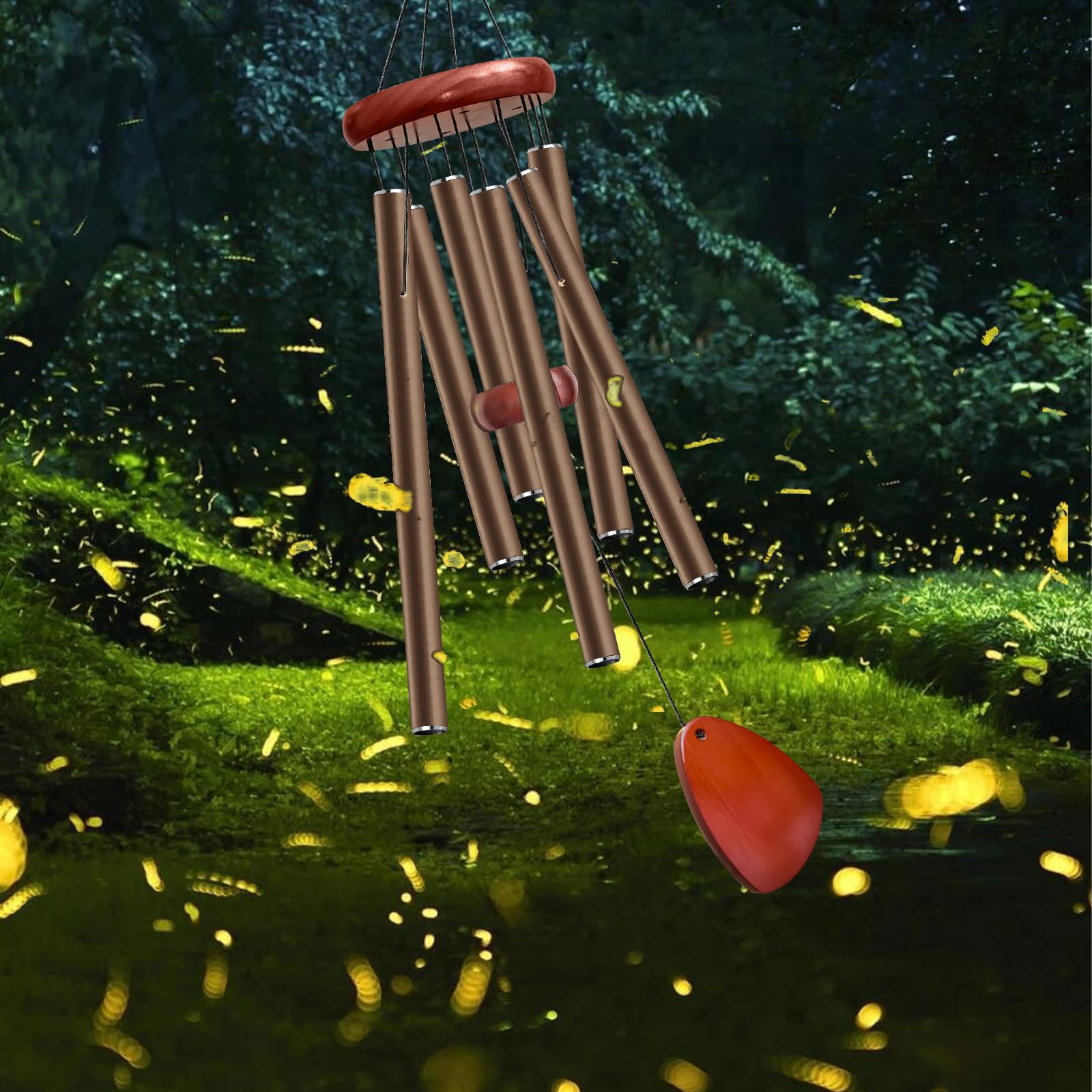 Bursvik wind chimes displayed on a patio table