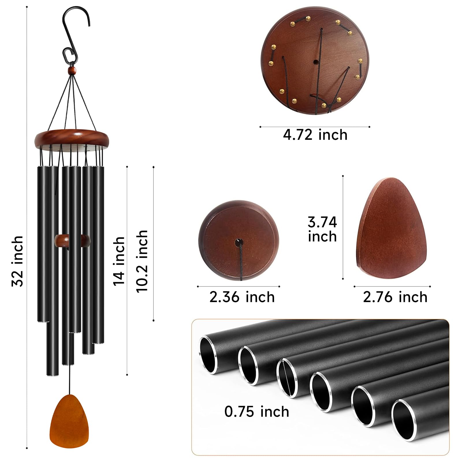 Bursvik wind chimes displaying 6-tube configuration and matte finish