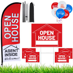 Buryeah Open House Signs Set with flag and signs in red
