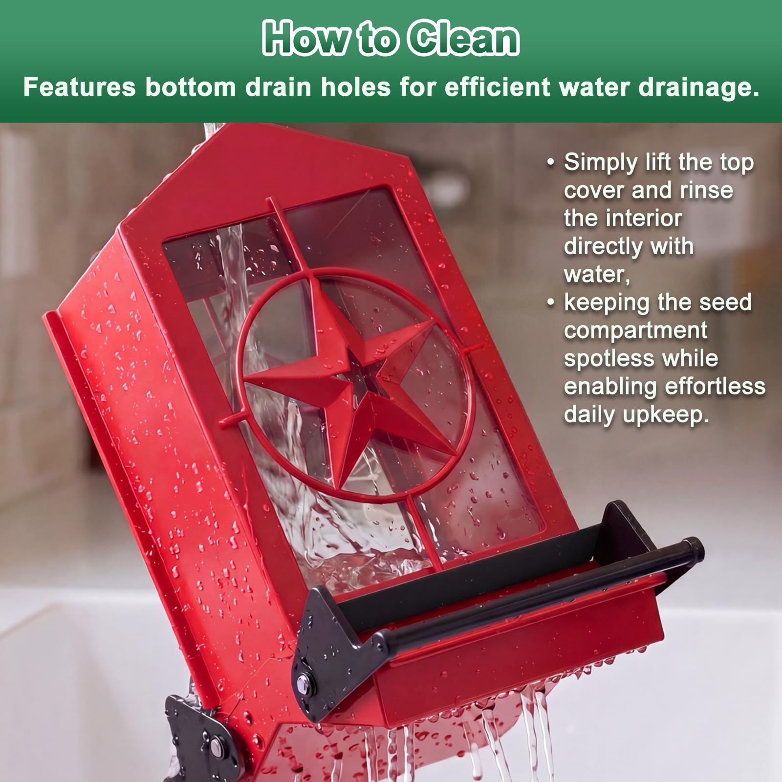 Buteafly Bird Feeder showcasing drainage holes for seed freshness