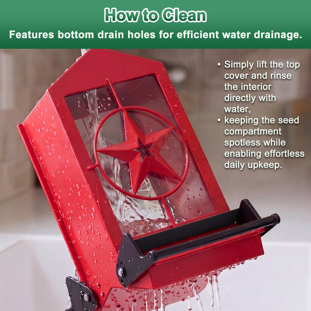 Buteafly Bird Feeder showcasing drainage holes for seed freshness