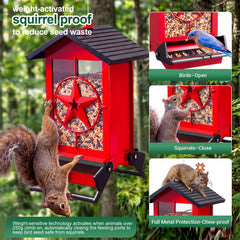 Buteafly Bird Feeder showing weight-activated feeding ports