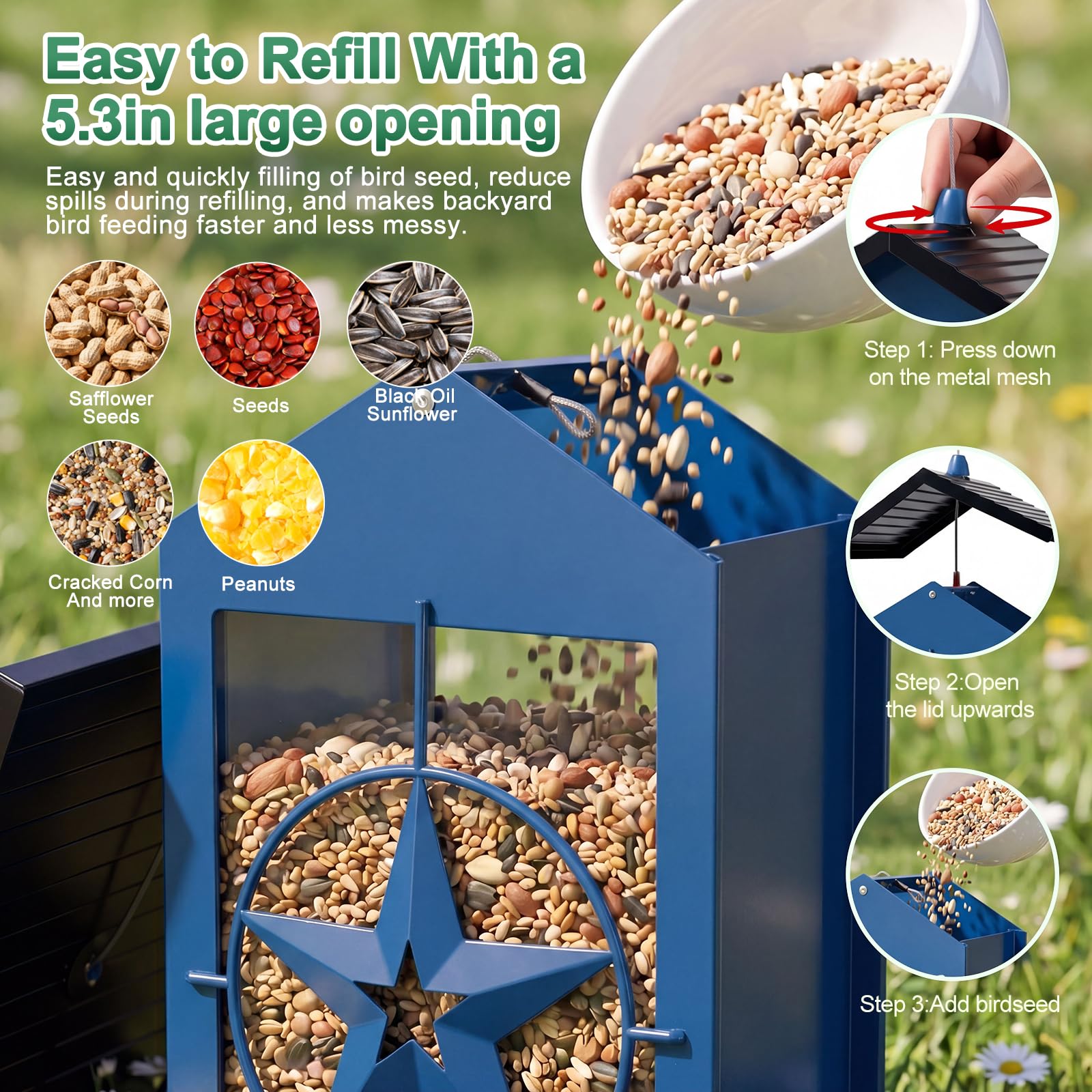 Buteafly Bird Feeder with black roof and hanging wire