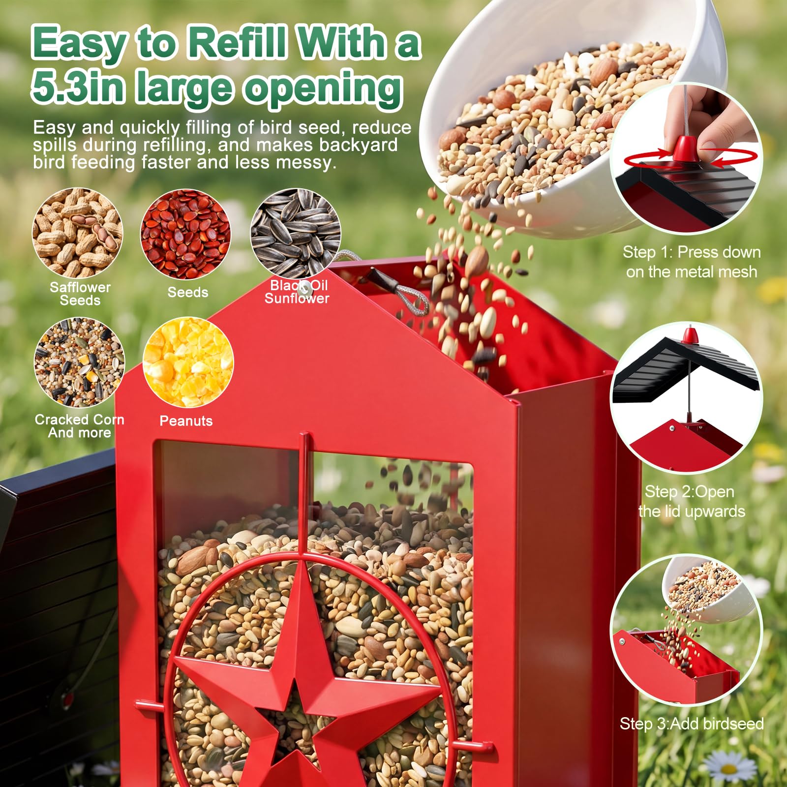Buteafly Bird Feeder with decorative star and black roof