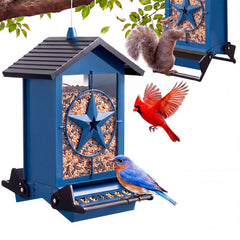 Buteafly Squirrel Proof Bird Feeder front view, blue model with decorative star