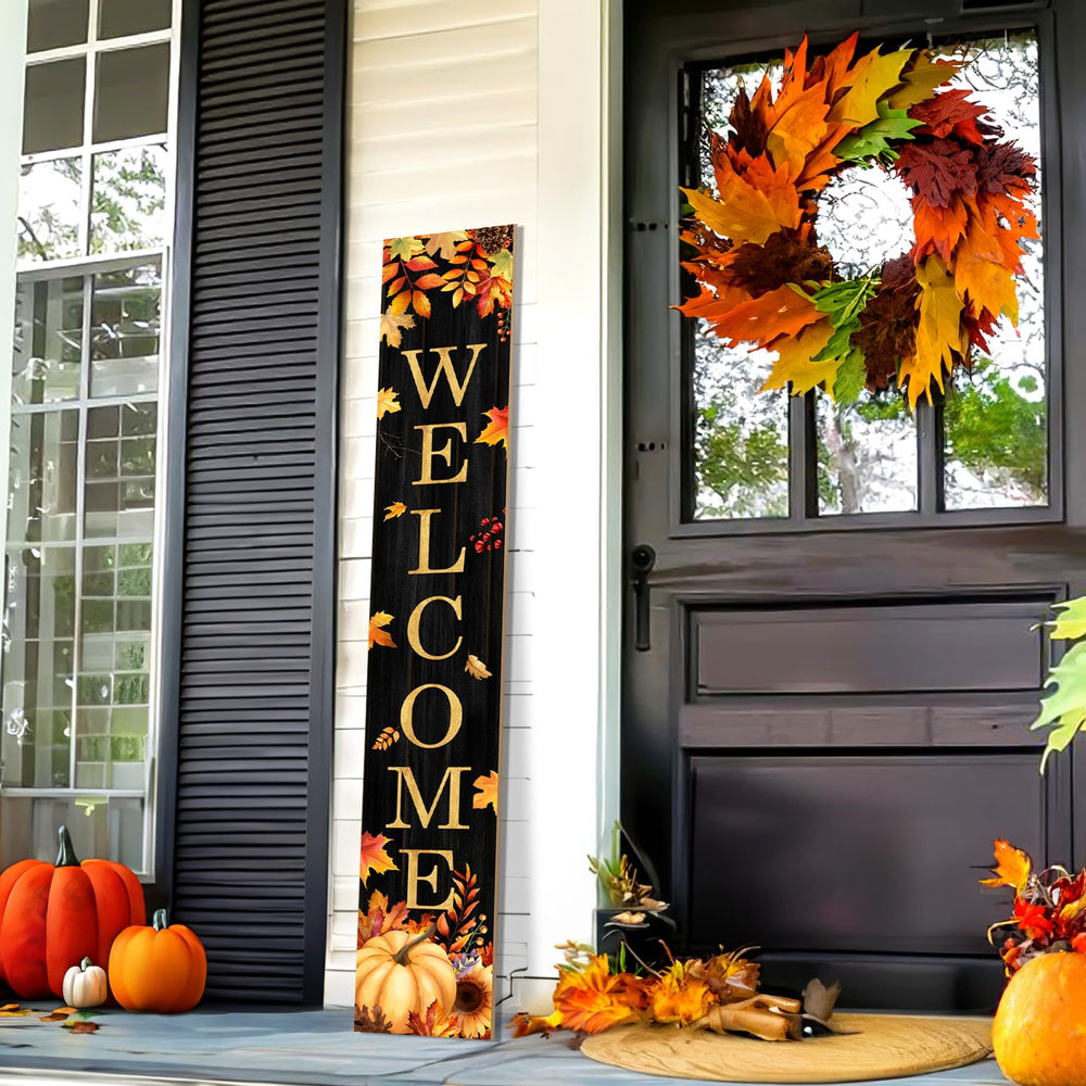 Buxjexh Fall Welcome Porch Sign with autumn leaves and berries