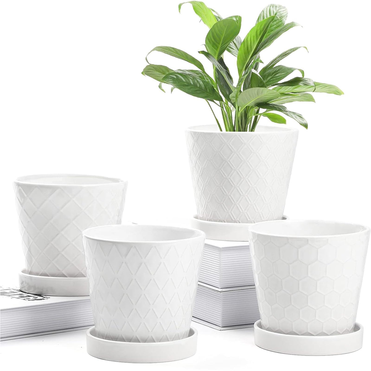 BUYMAX 5-inch ceramic flower pot set of 4 with saucers