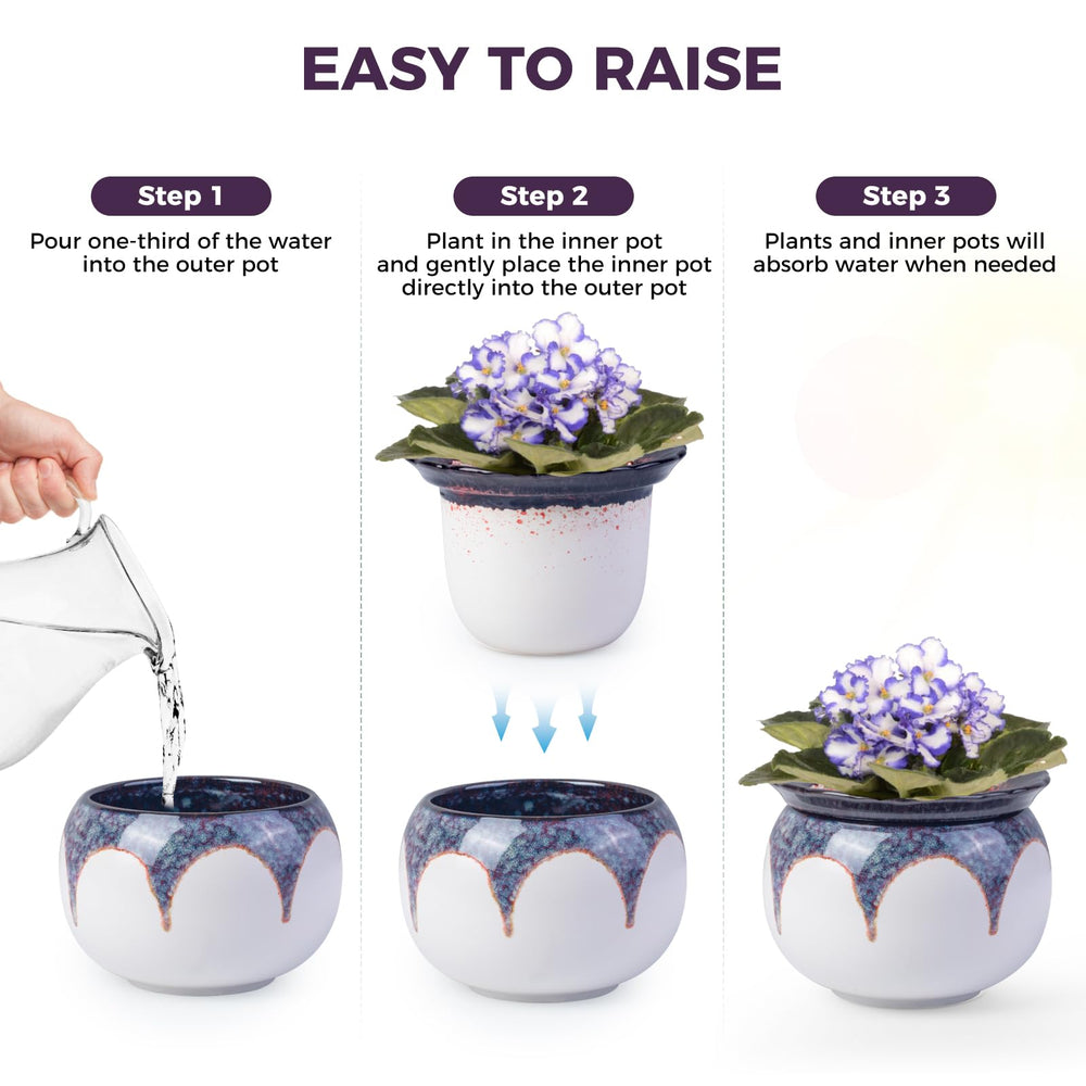 BUYMAX self-watering ceramic pot on kitchen counter