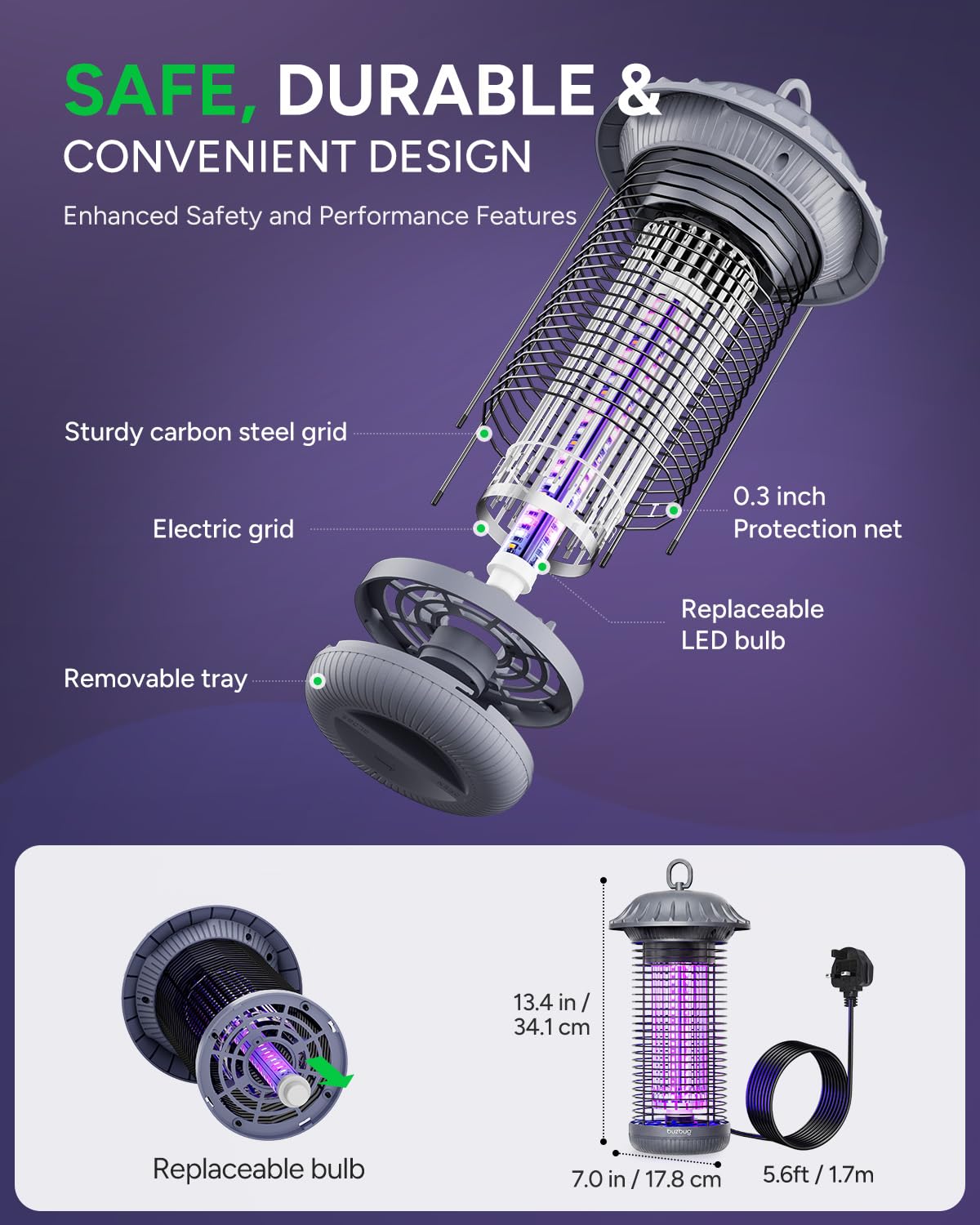 Buzbug LED Bug Zapper in outdoor garden setting