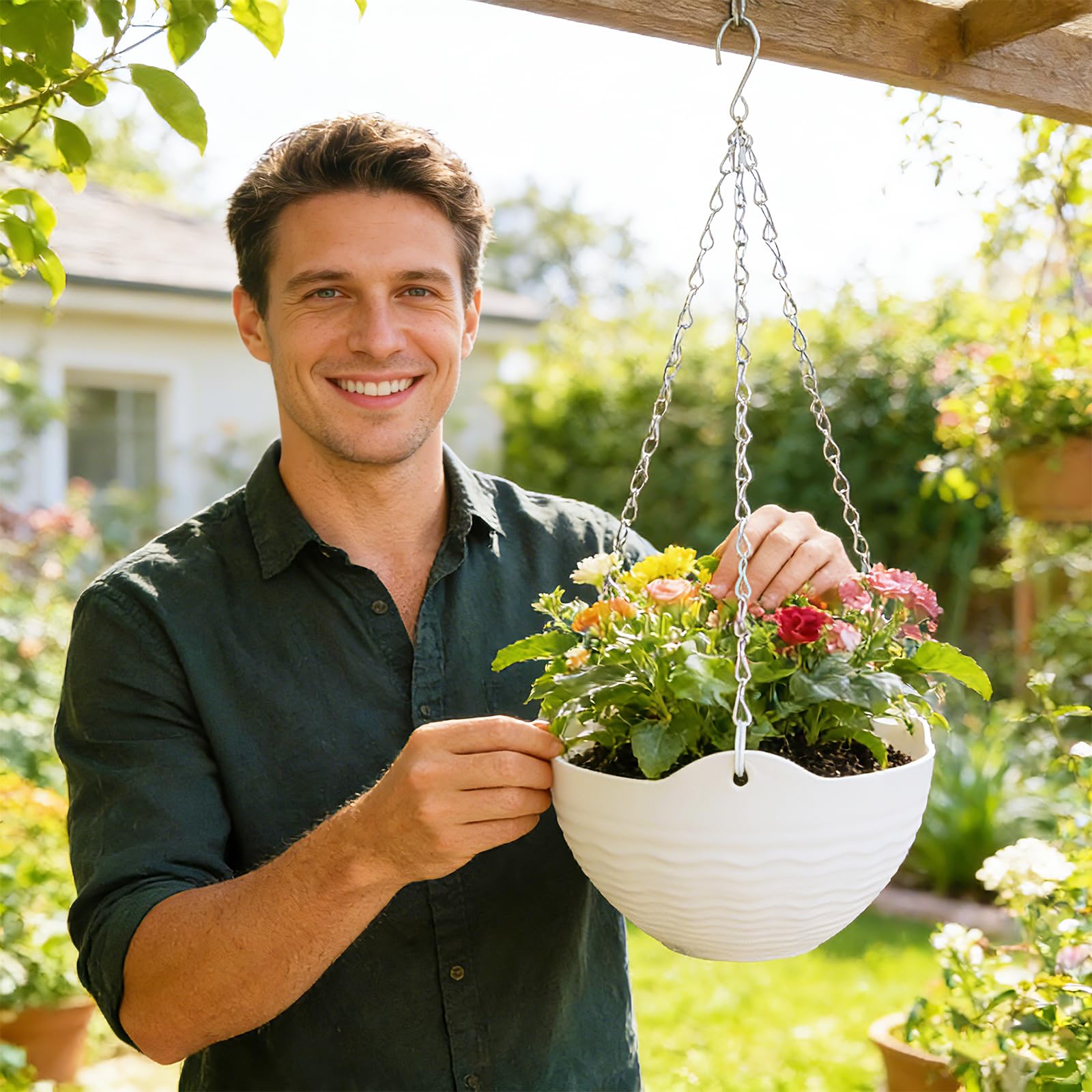 Bvrbaory 8 pack of white hanging planters with flowers