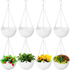 Bvrbaory 8 Pack White Hanging Planter Pots front view