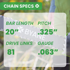 Byane 20 Inch Chainsaw Guide Bar and chains in packaging