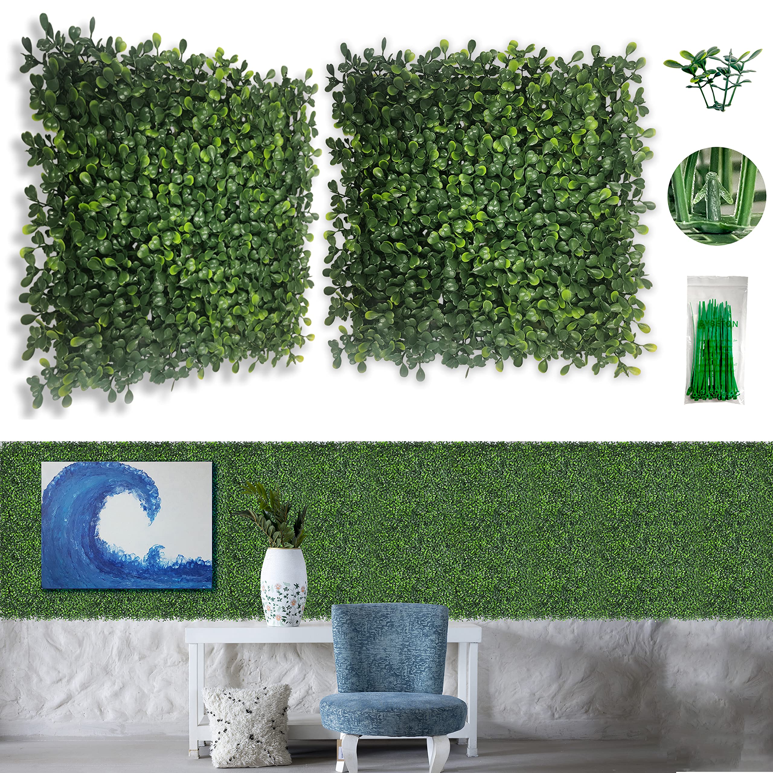 Bybeton 24pk Fake Boxwood Greenery Privacy Fence Screen front view