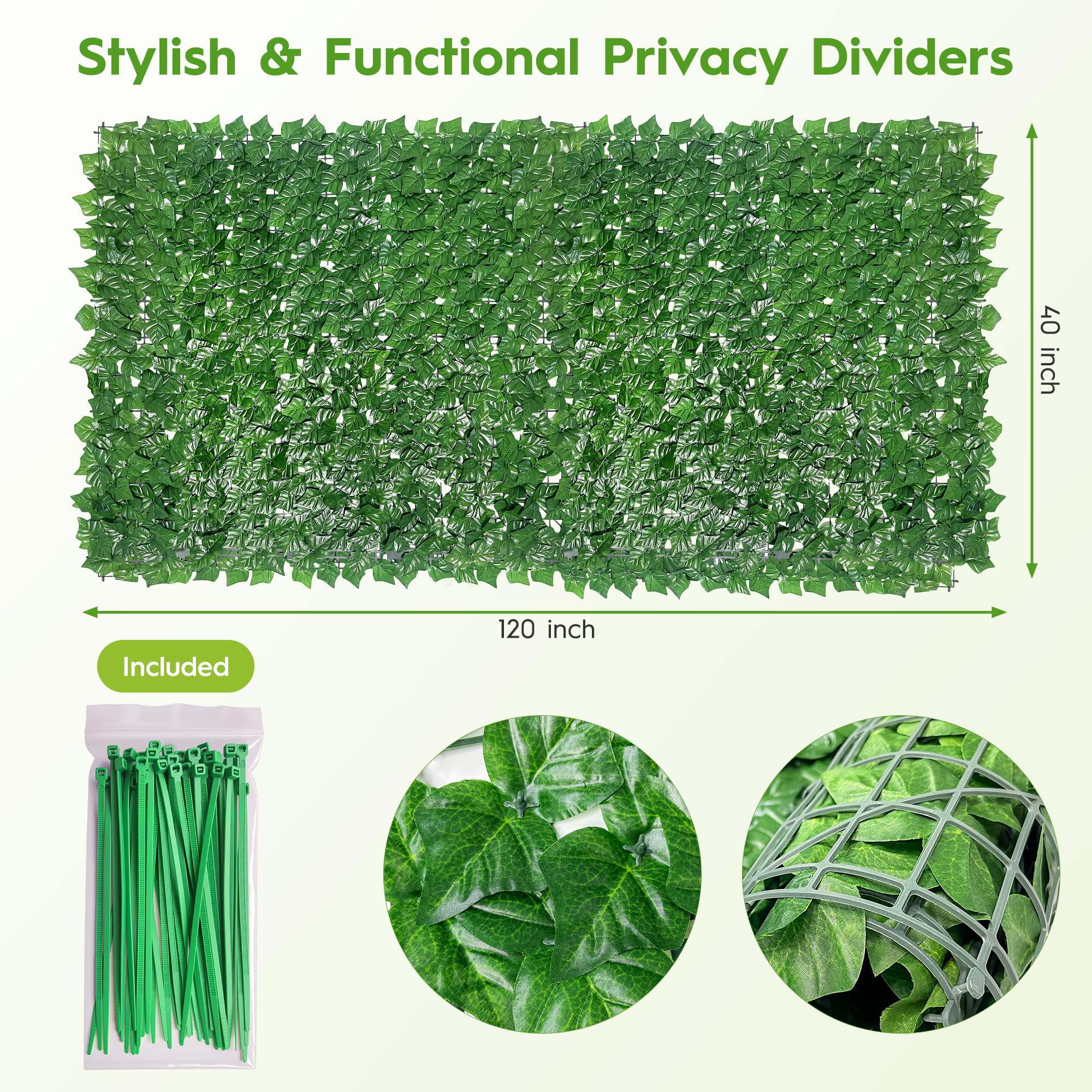 Bybeton Artificial Ivy Privacy Fence Screen laid flat showing dense foliage