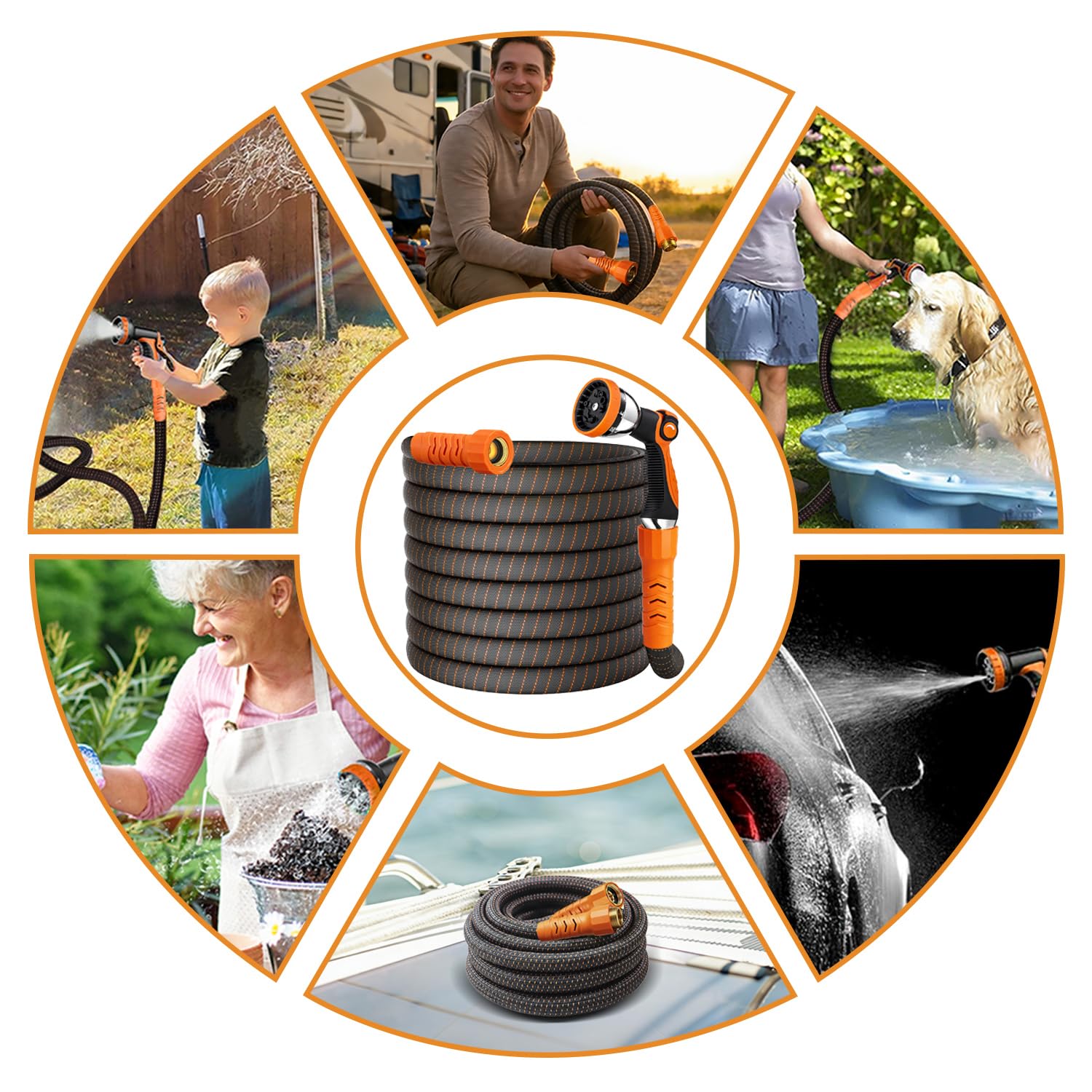 BYDA 100Ft garden hose displayed with 10 function sprayer