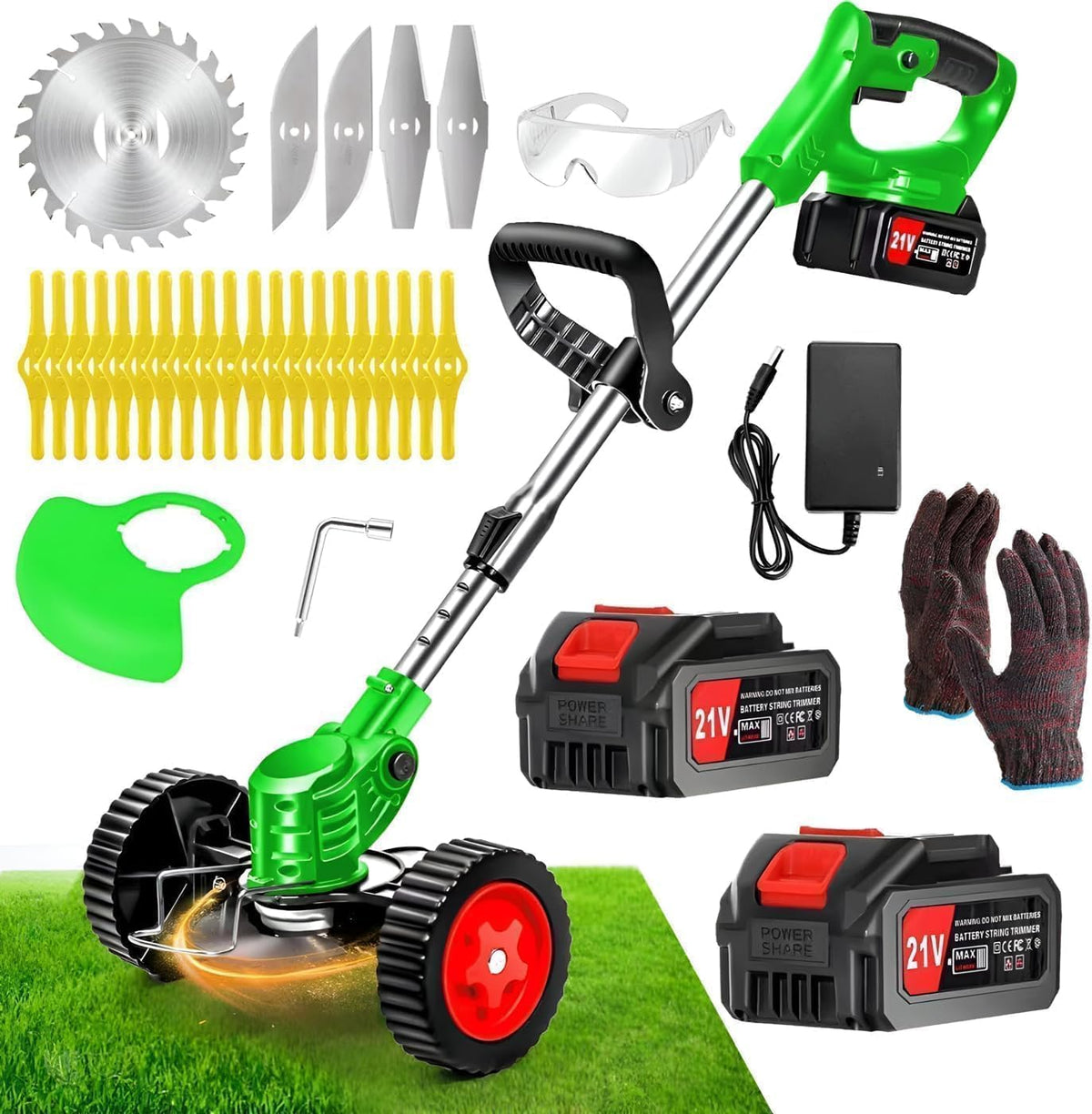 Byerba 21V Cordless Weed Wacker front view with wheels