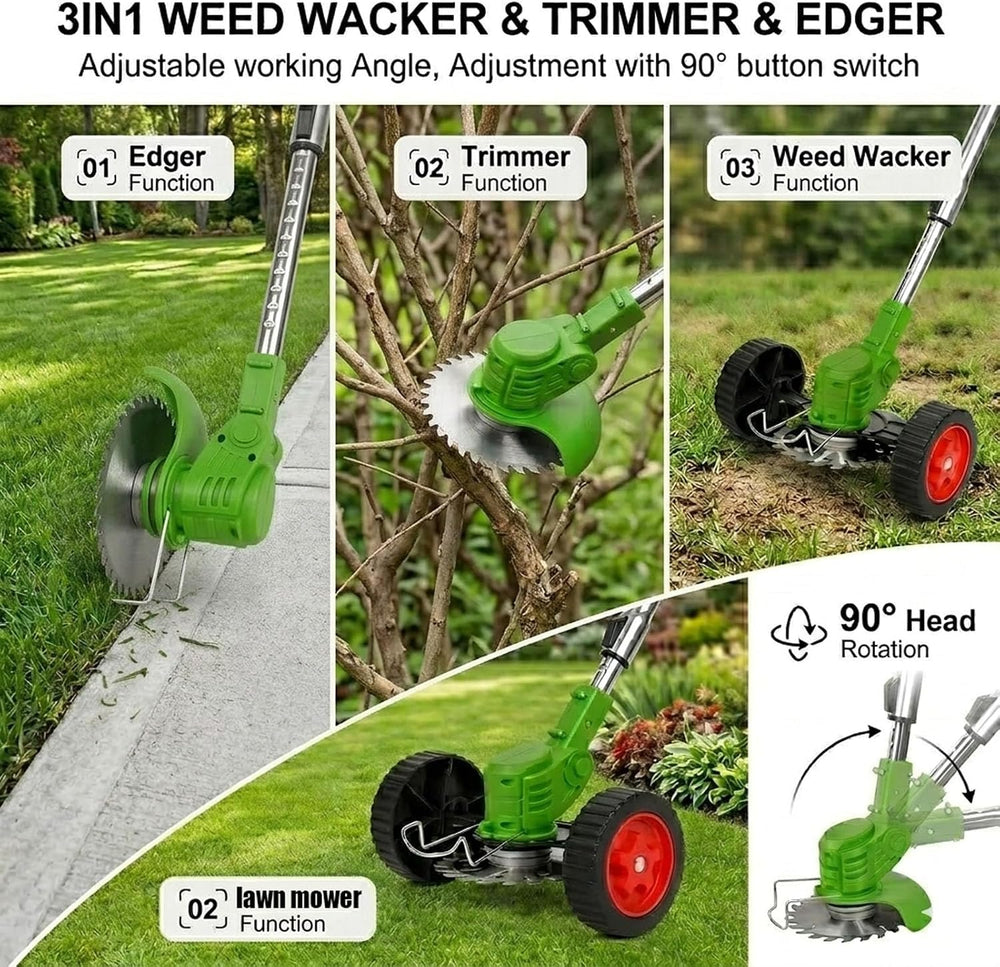 Byerba 21V Cordless Weed Wacker showing detachable wheels