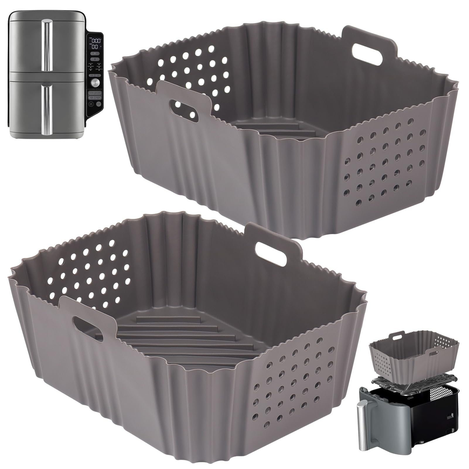 BYKITCHEN Silicone Air Fryer Liners for Ninja SL401, gray color