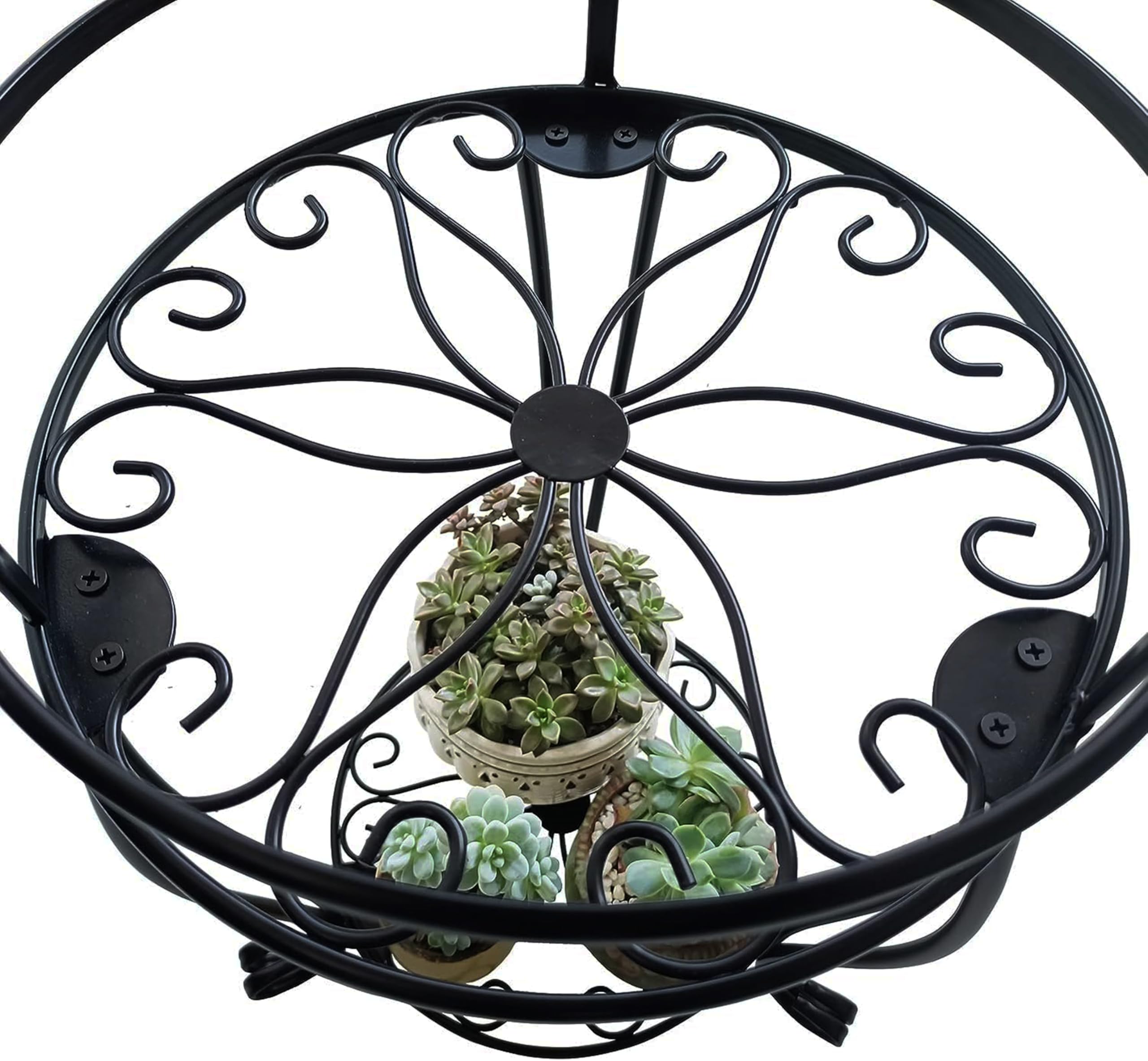 C CASIMR 2 Tier Plant Stand close-up of flower pattern design, Black