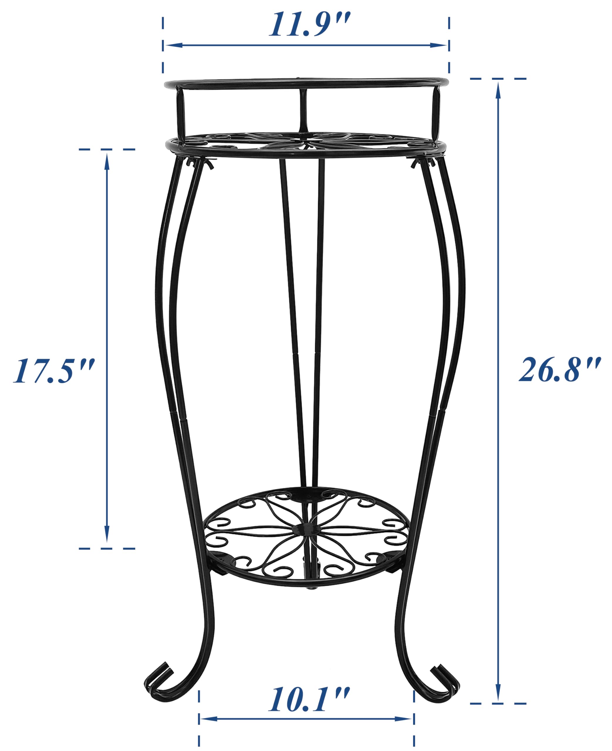 C CASIMR 2 Tier Plant Stand top view showing round frames, Black